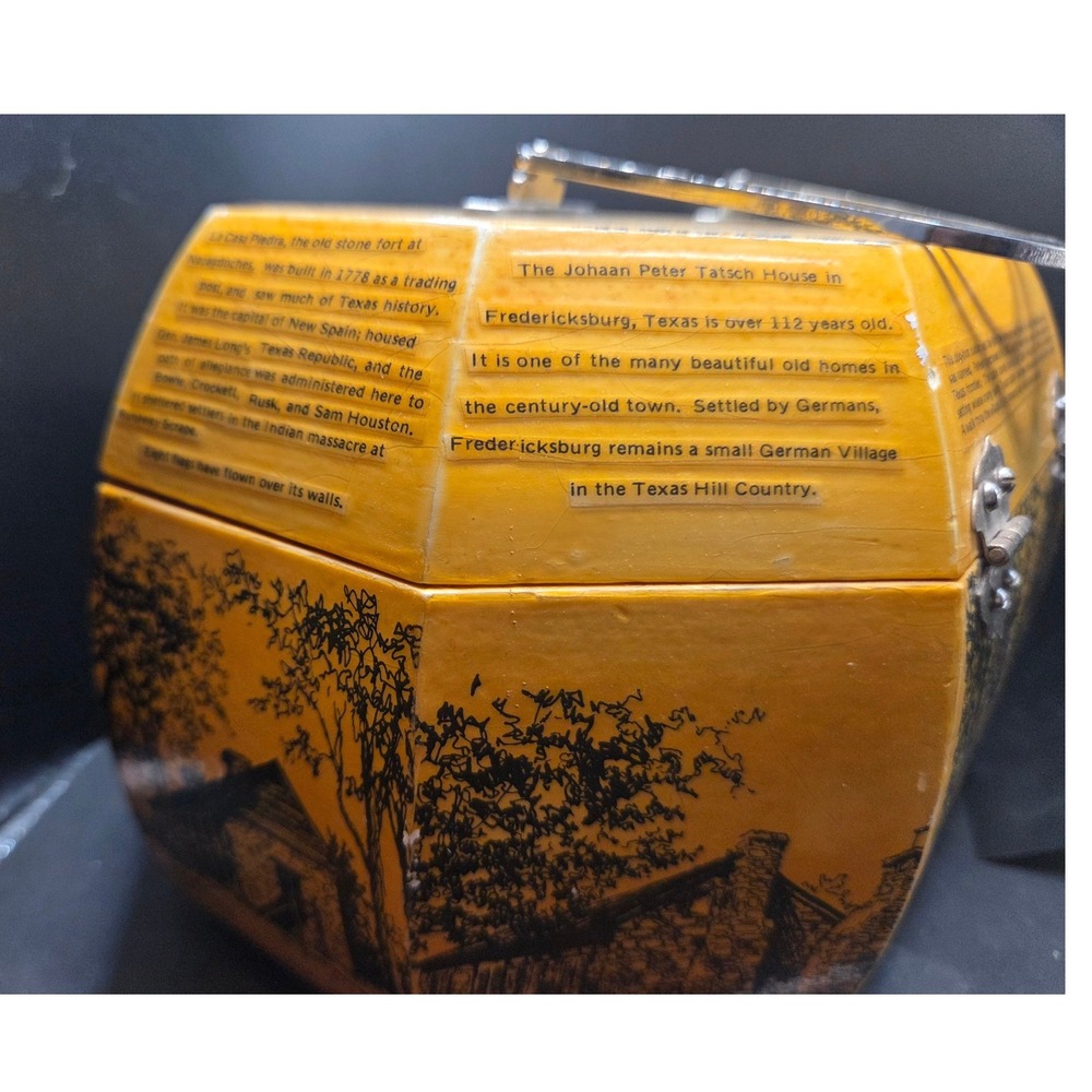 Vintage Yellow Wooden Jewelry Organizer Box with Historic Print - Picture 6 of 10